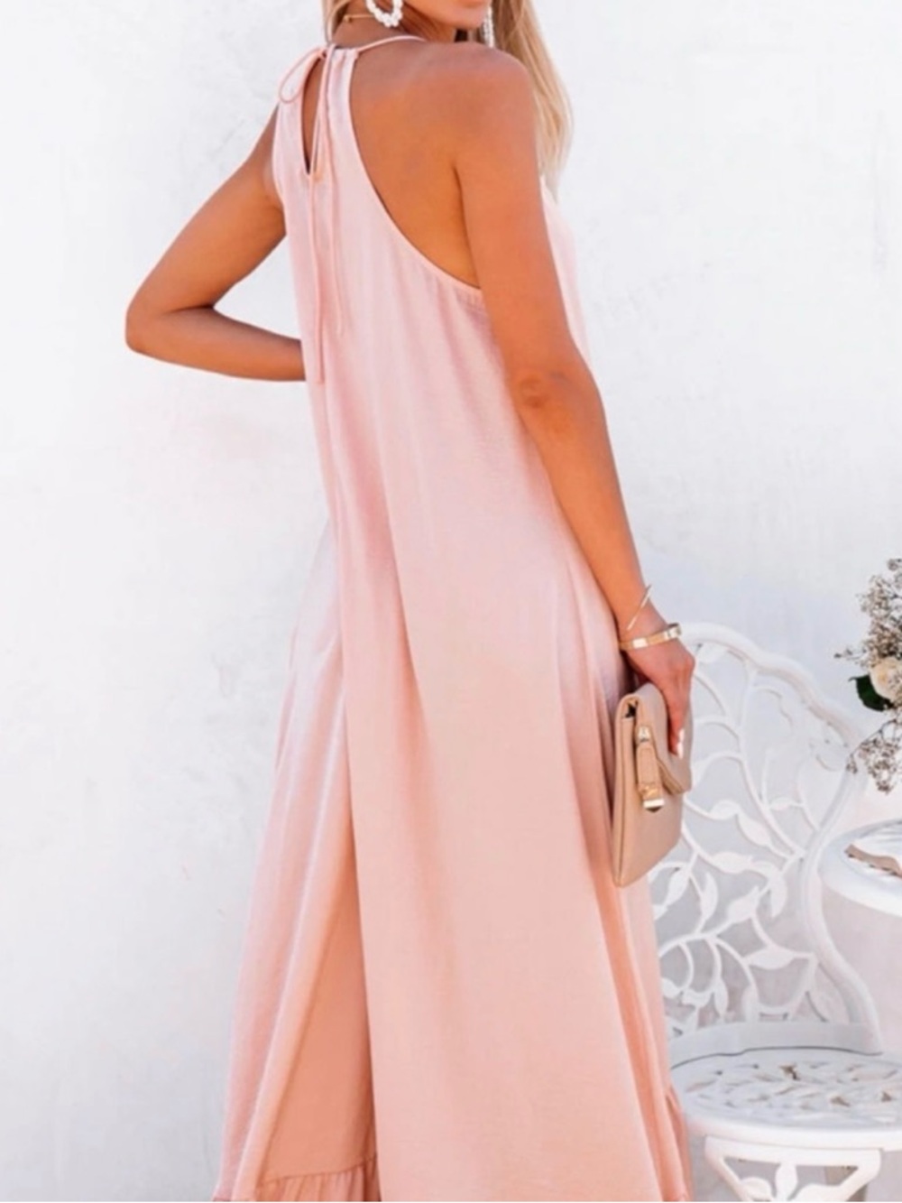 Ruffled High-Low Maxi Dress in Blush Pink - Picture 2 of 5